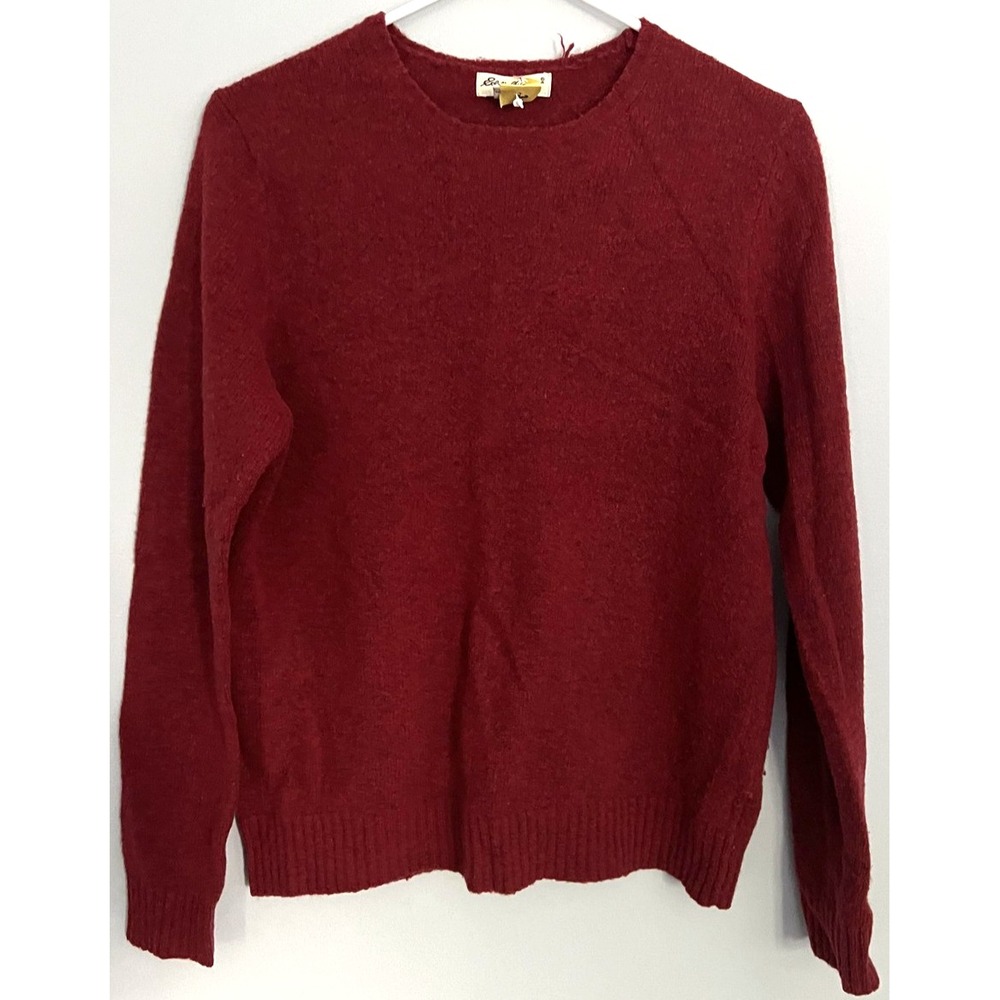 Vintage Eddie Bauer Sweater Womens M Red Merino Wool Crewneck Hong Kong 80s